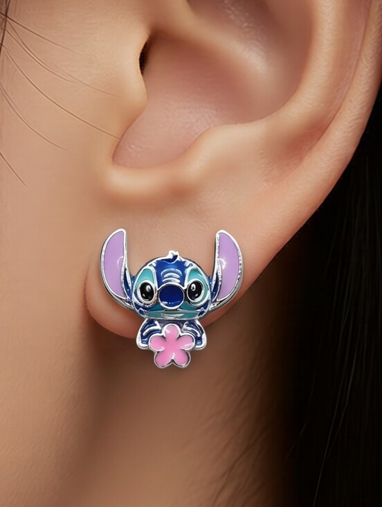 Disney Jewelry - Stitch Flower Stud Earrings Disney Lilo & Stitch Tropical Silver Post Cute Gift